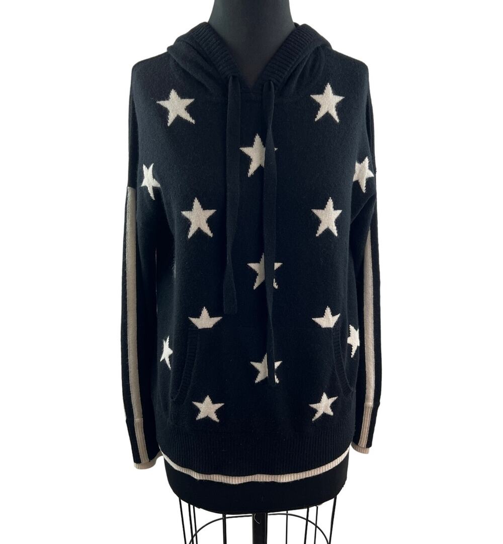 PRVLG Threads Of Privilege Black White Hoodie Cashmere Stars Pullover Medium M